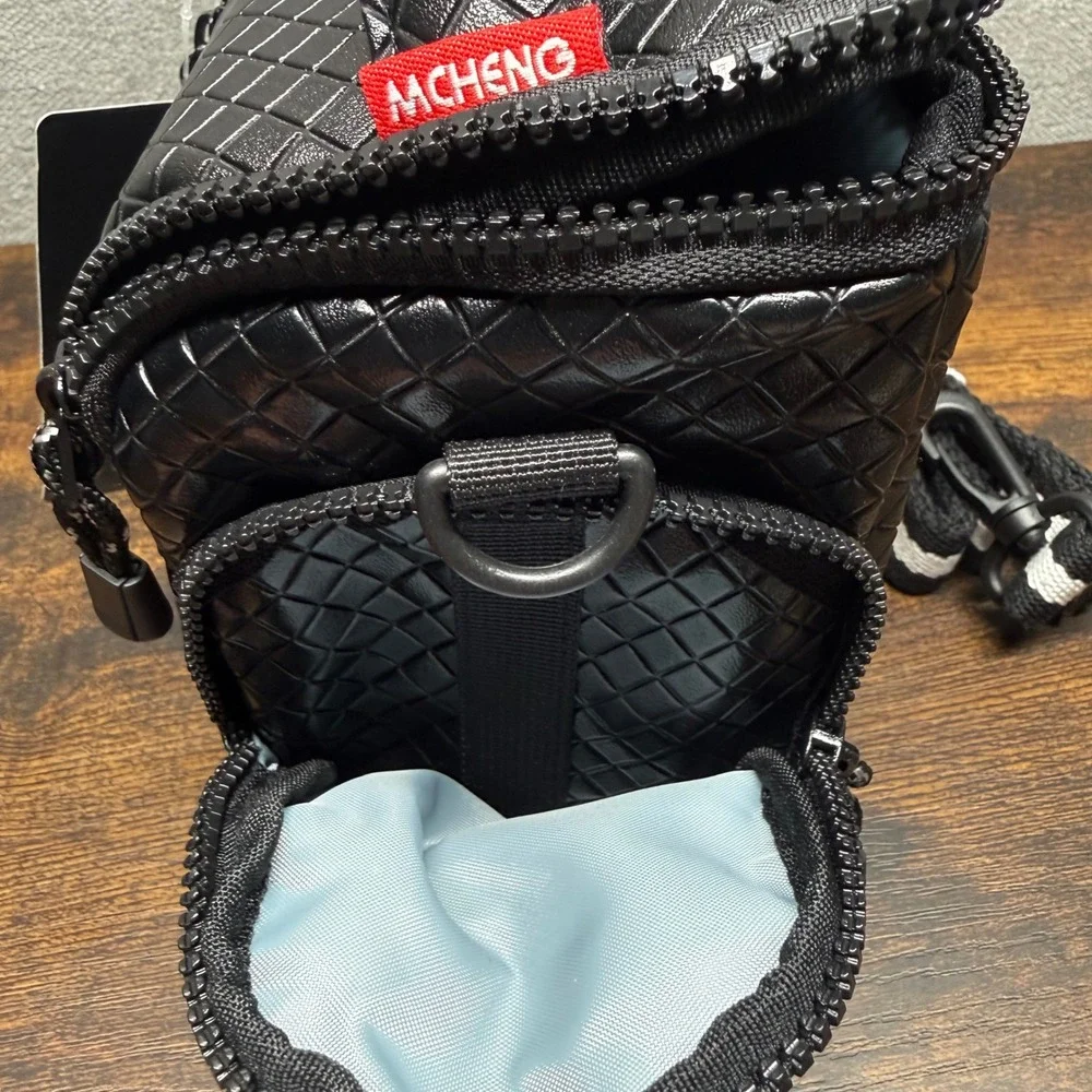 MCHENG Black Woven Camera Bag Padded Crossbody Case Small Shoulder